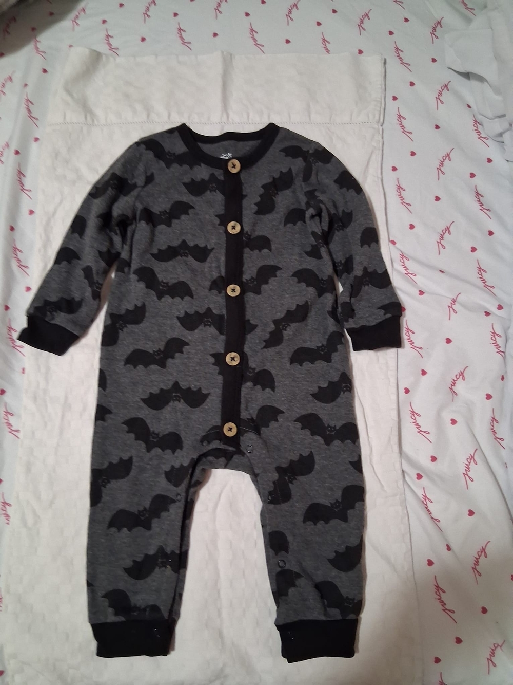 Carter's Gray and Black Bat-Print One-Piece Bodysuit